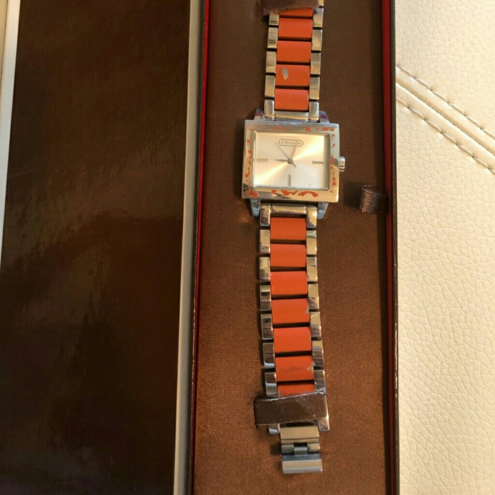 Authentic Coach Orange/Silver Monogram Watch - image 3